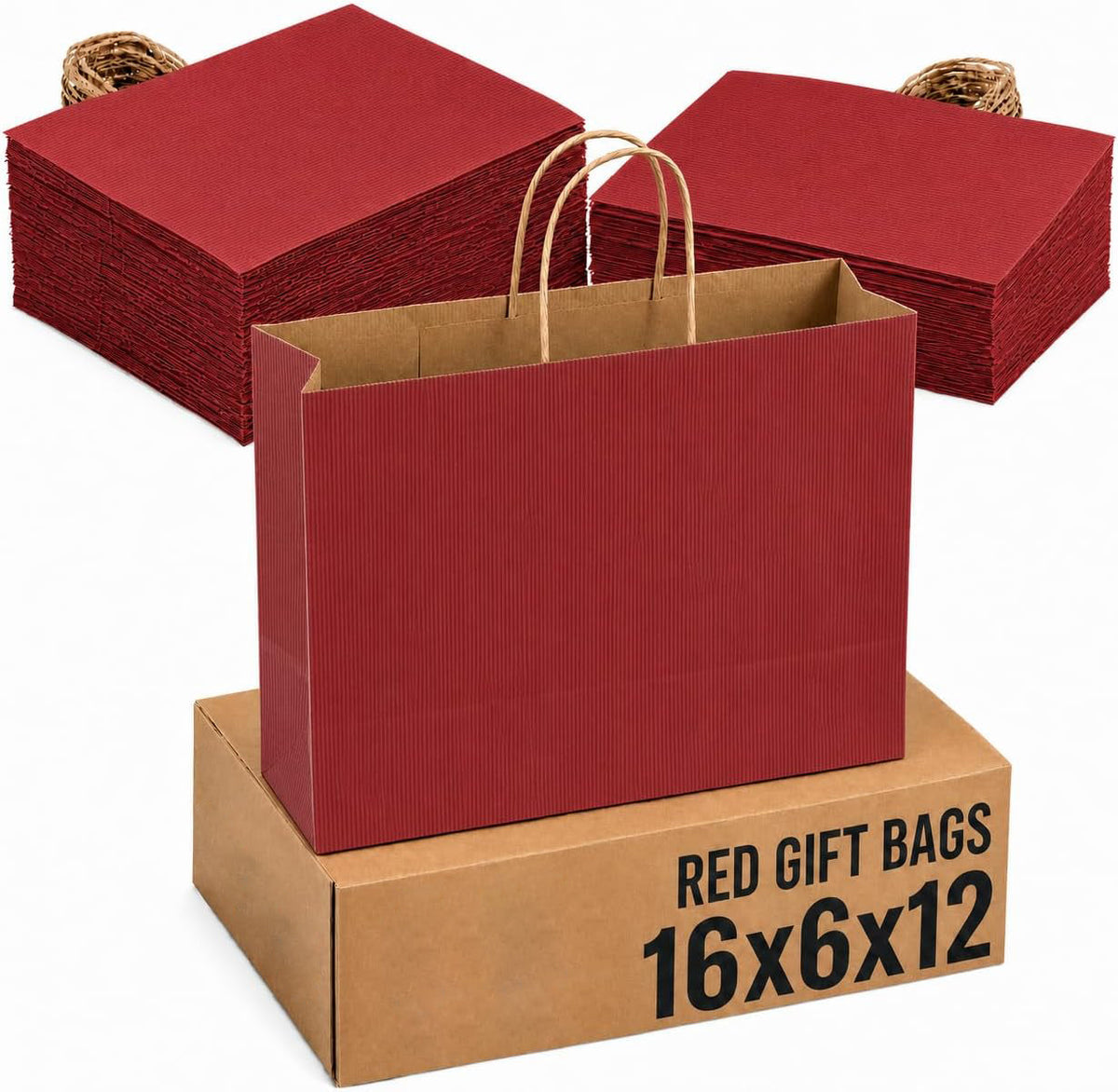 16x6x12 Inch Kraft Paper Gift Bags | 100 Pack Wholesale