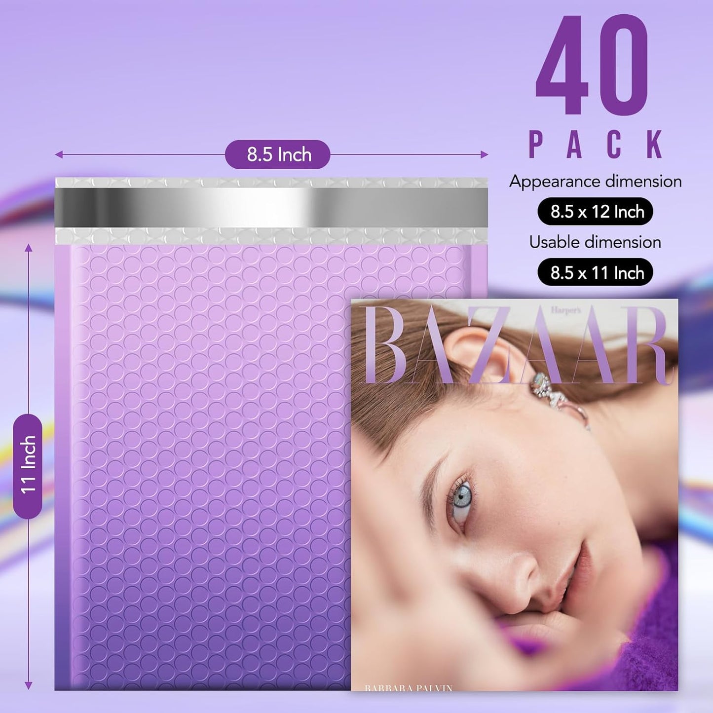 8.5x12 Bubble Mailer Padded Envelope #2 | Usable Size 8.5x11"| Gradient Purple