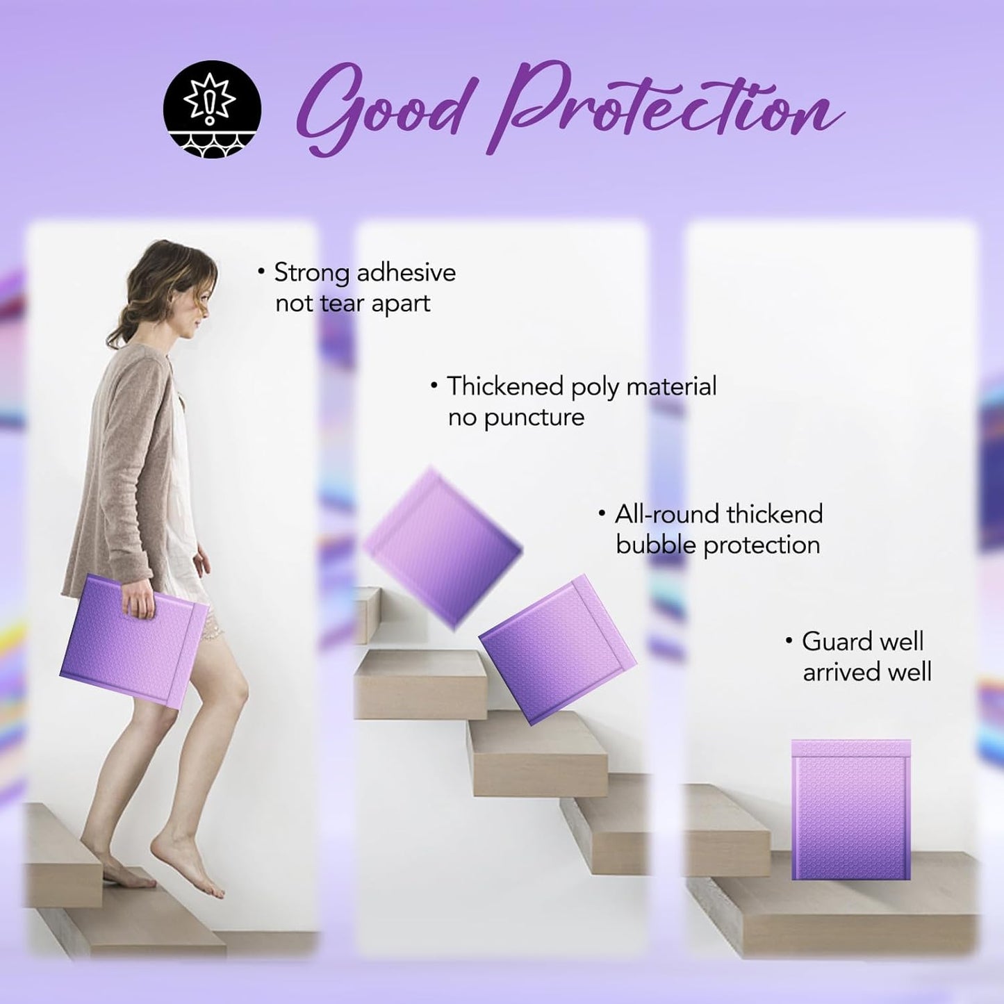 8.5x12 Bubble Mailer Padded Envelope #2 | Usable Size 8.5x11"| Gradient Purple