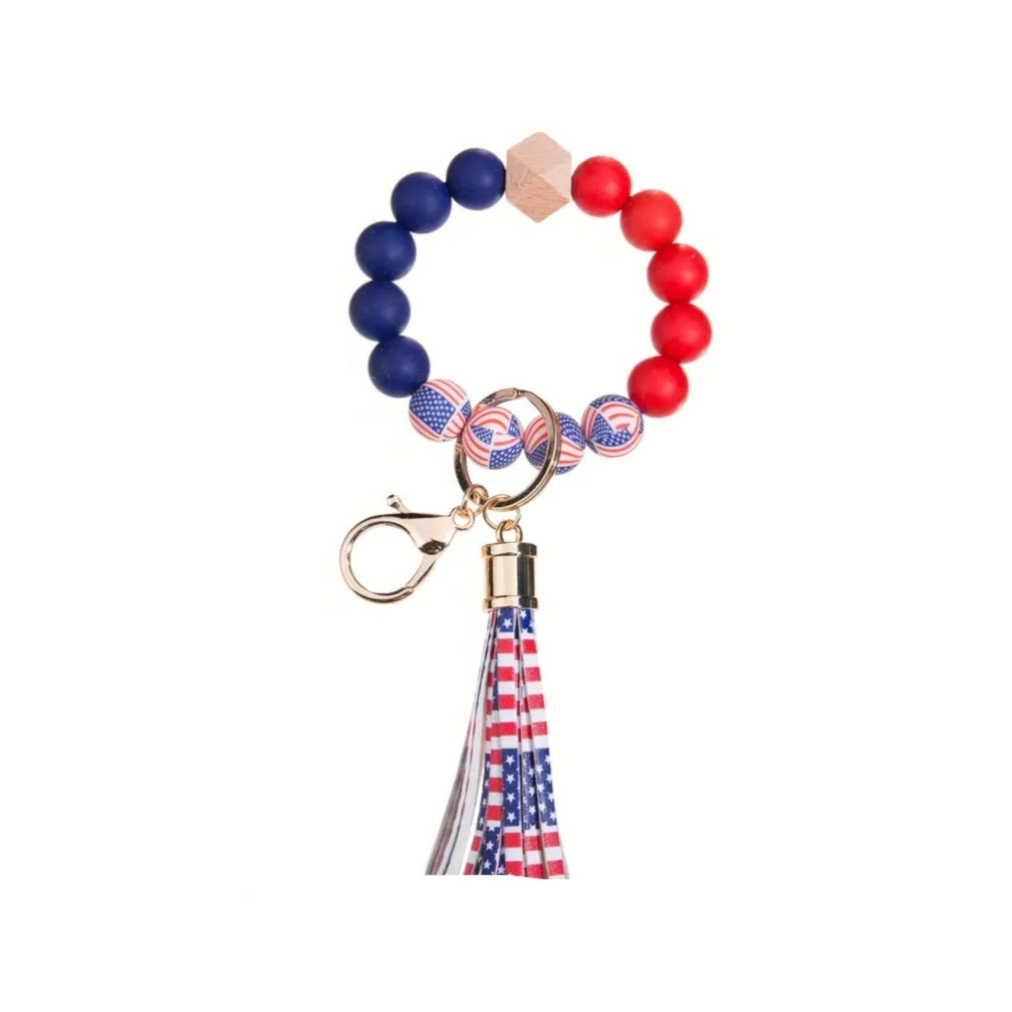 American Flag Wristlet Keychain Bracelet Silicone Beads - Shipping In Style
