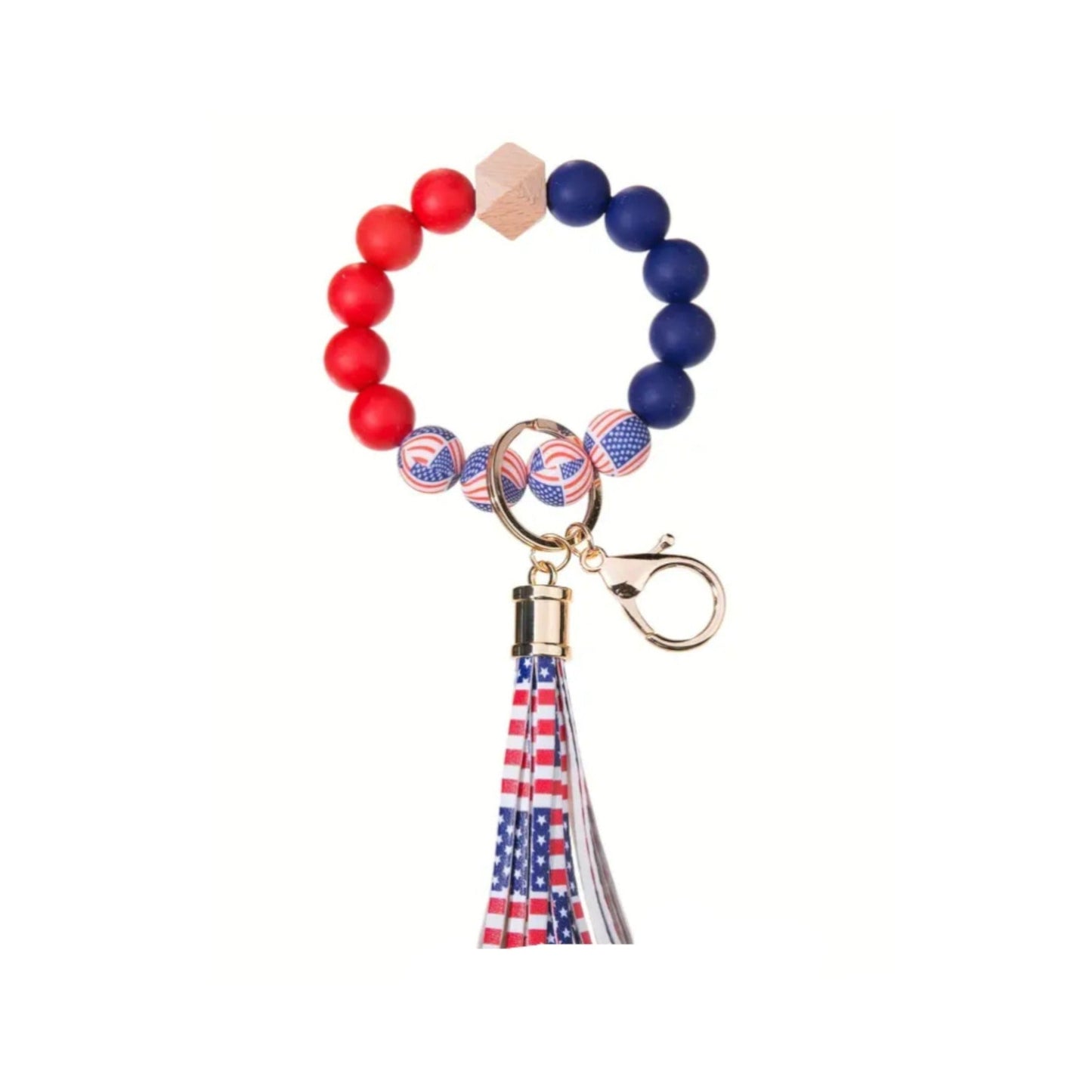 American Flag Wristlet Keychain Bracelet Silicone Beads - Shipping In Style