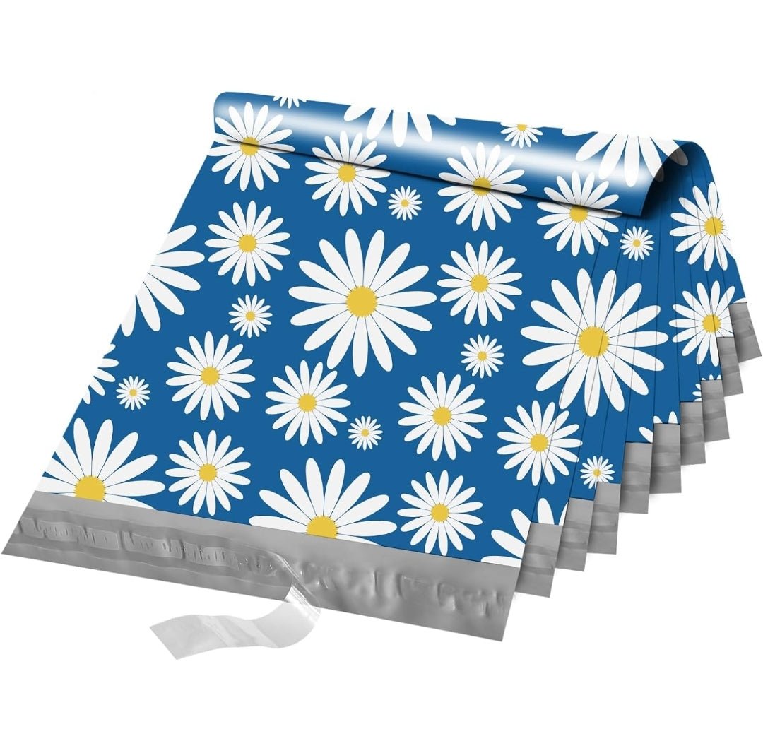 Blue Daisy Poly Mailers Size 10x13 Shipping Bags - Shipping In Style