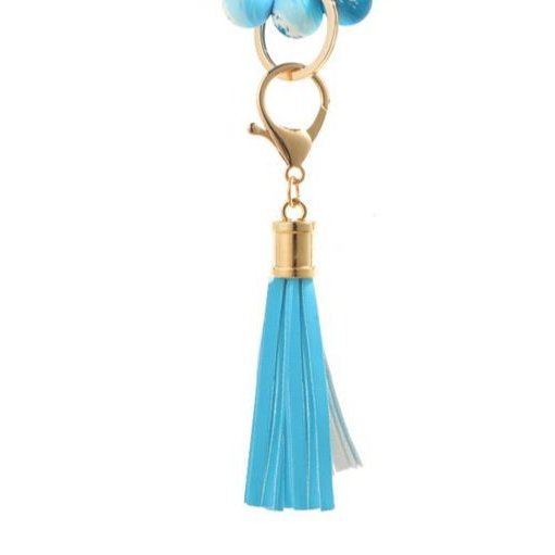 Blue Marble Keychain Bracelet Beaded Wristlet Silicone - Shipping In Style