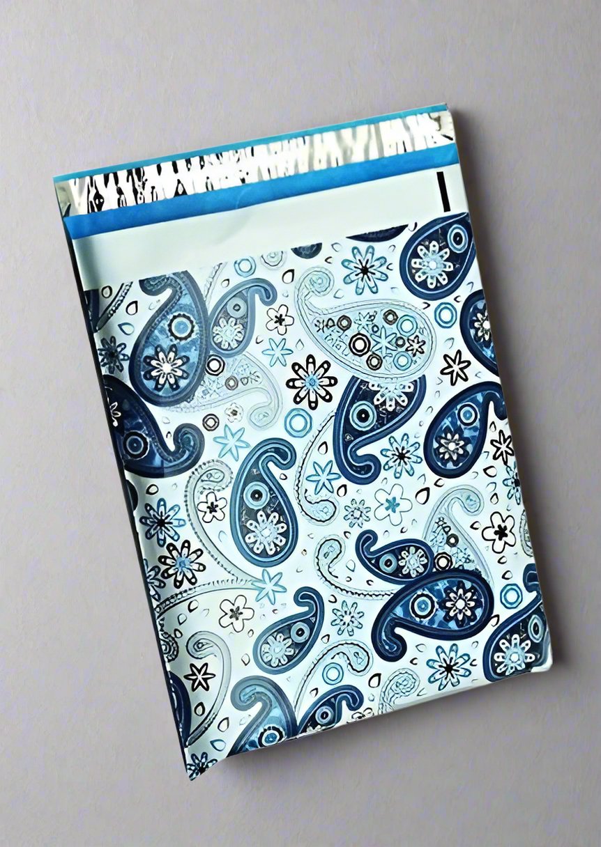 Blue Paisley Poly Mailers Size 6x9 Shipping Bags - Shipping In Style