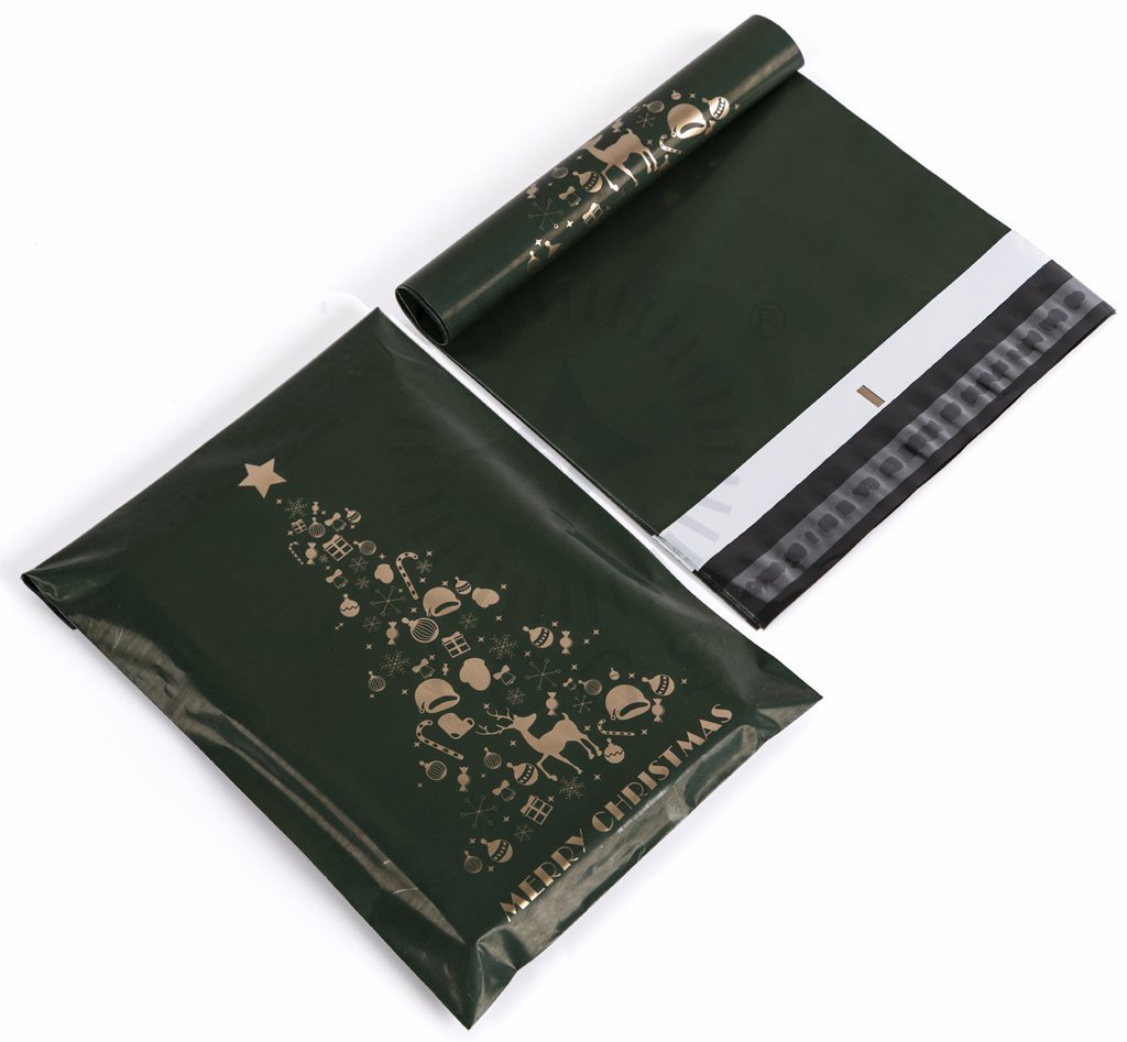 Christmas Tree Green Gold Poly Mailers Size 10x13 Shipping Bags - Shipping In Style