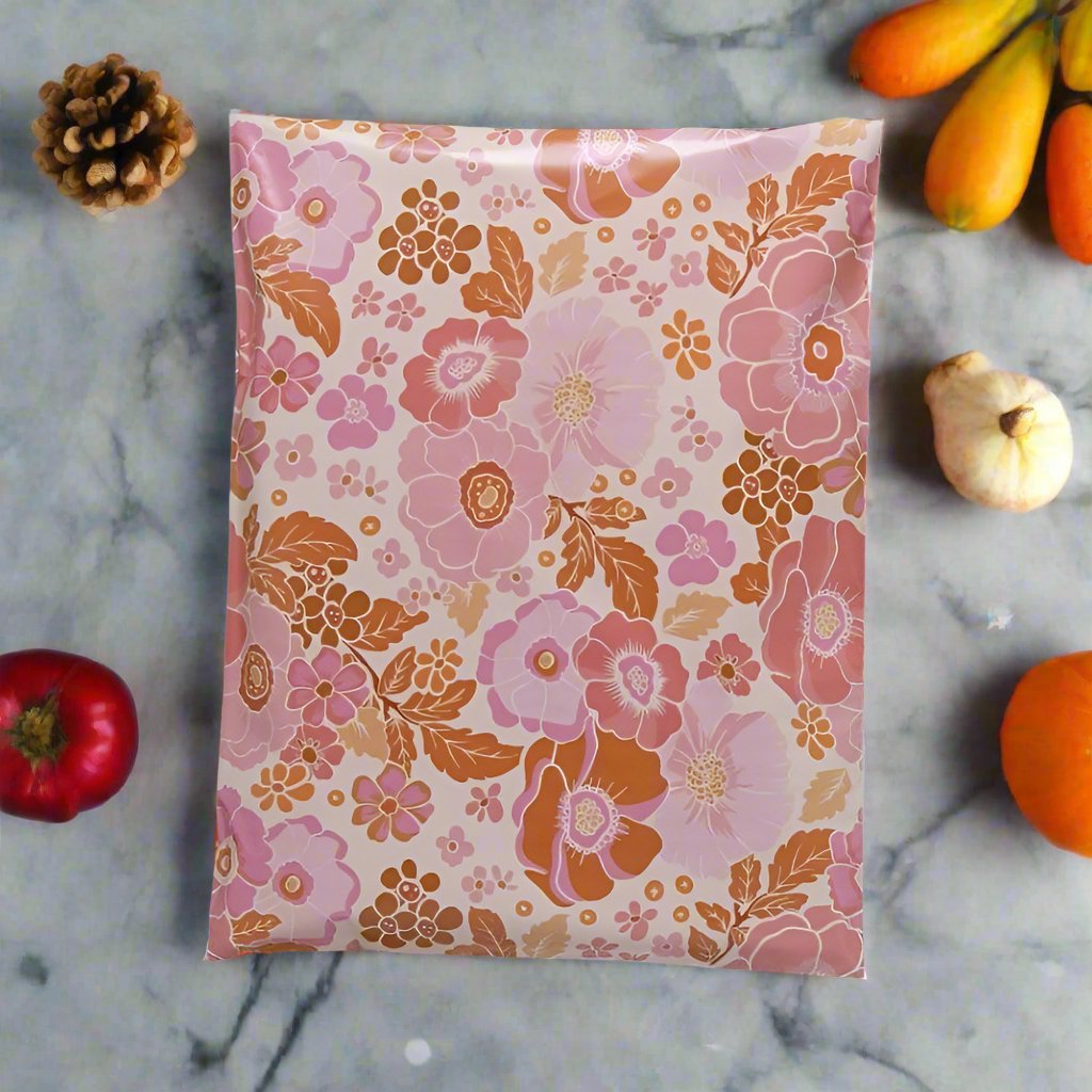 Fall Flowers Poly Mailers Size 19x24 Autumn Floral Shipping Bags - Shipping In Style