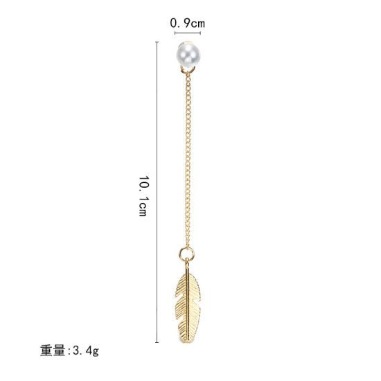 Gold Feather Drop Pearl Earrings - Shipping In Style