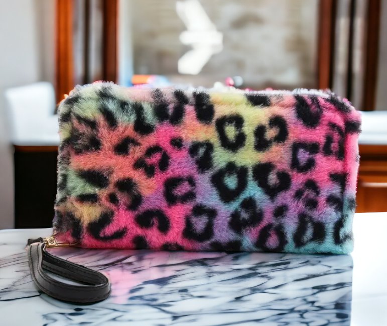 Leopard Print Women's Wallet Fluffy Rainbow - Shipping In Style