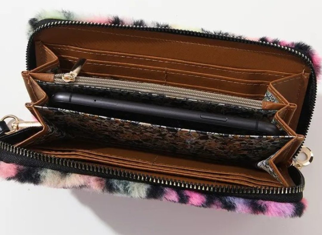 Leopard Print Women's Wallet Fluffy Rainbow - Shipping In Style