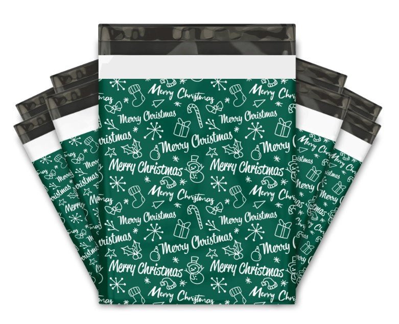 Merry Christmas Green Poly Mailers Size 10x13 Colorful Shipping Bags - Shipping In Style