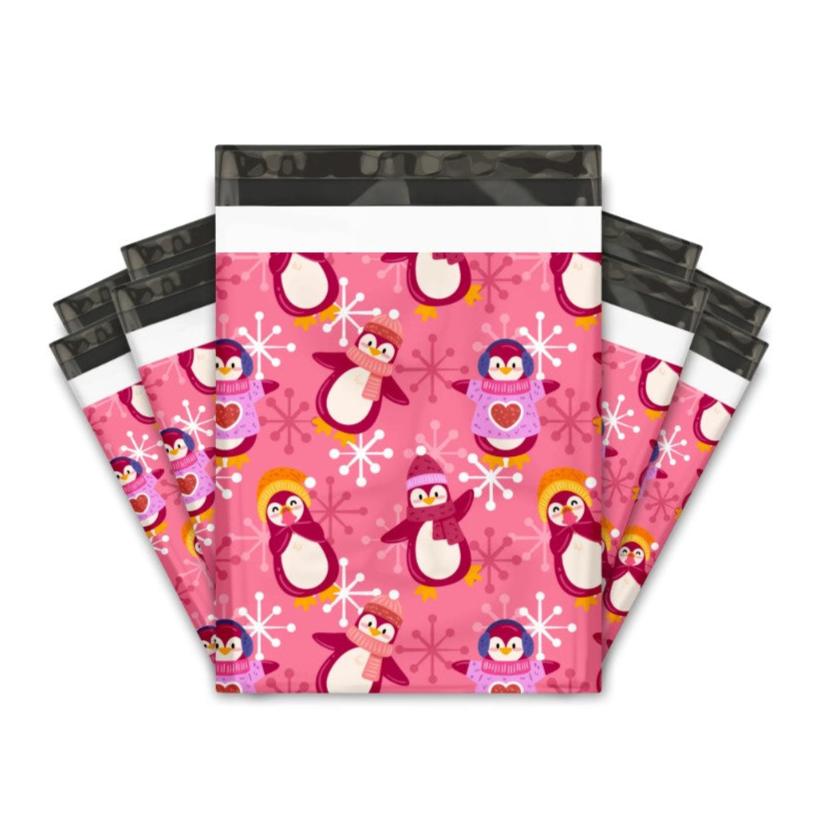 Penguin Winter Poly Mailers Size 10x13 Colorful Shipping Bags - Shipping In Style