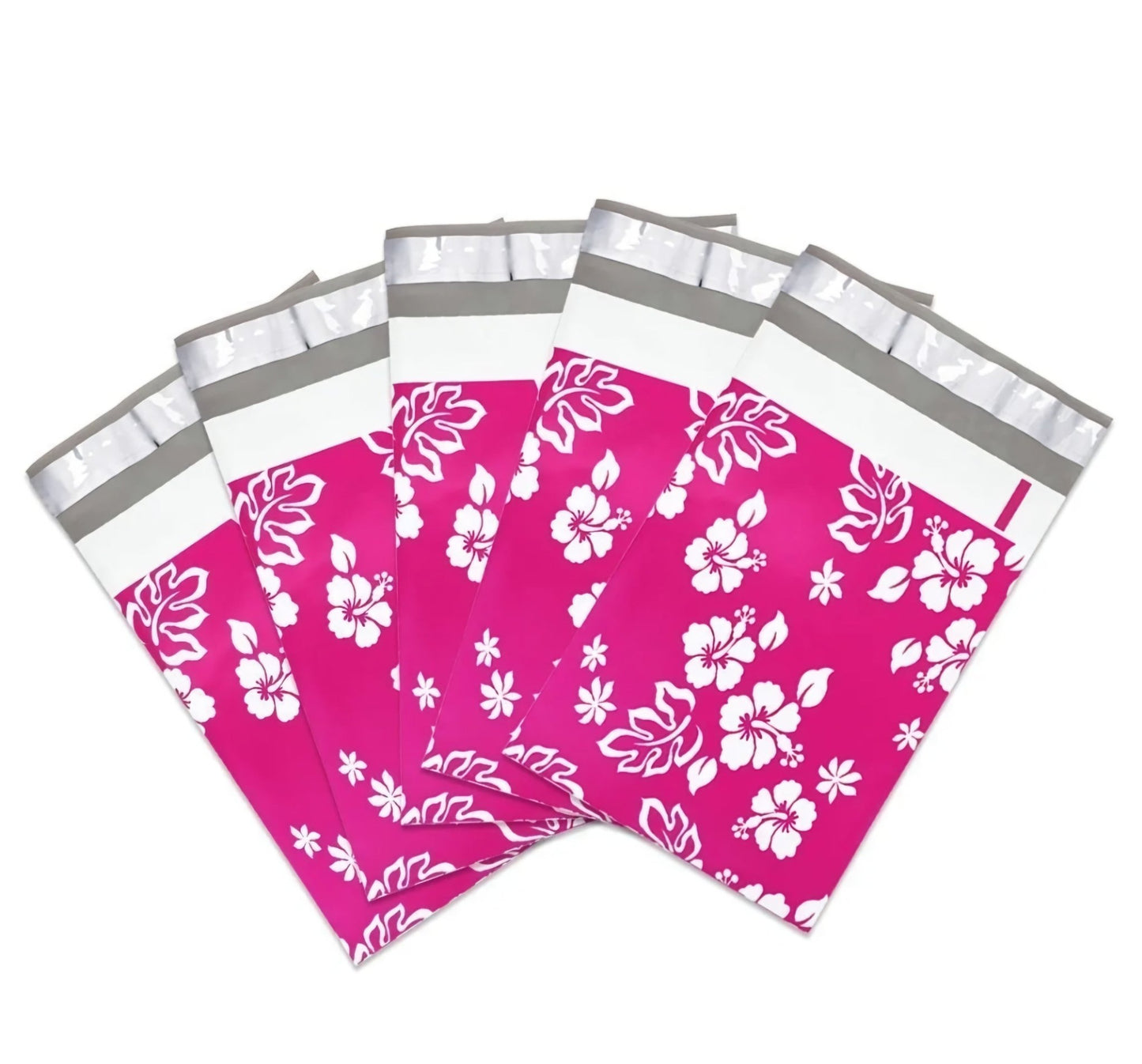 Pink Hawaiian Flower Poly Mailers Size 10x13 Colorful Shipping Bags - Shipping In Style