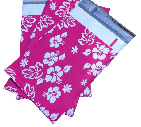 Pink Hawaiian Flower Poly Mailers Size 10x13 Colorful Shipping Bags - Shipping In Style