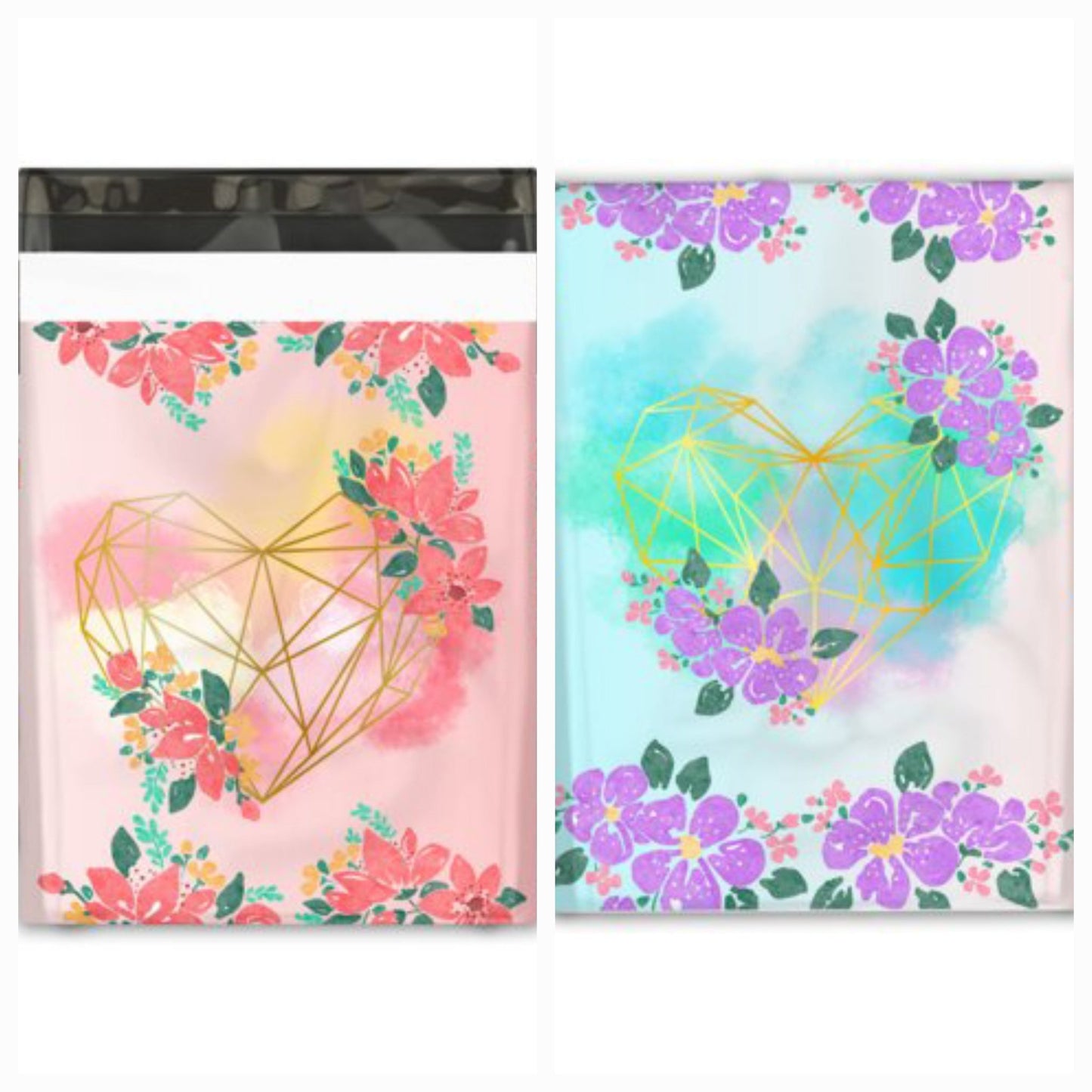 Pink & Purple Heart Poly Mailers Size 10x13 Shipping Bags - Shipping In Style
