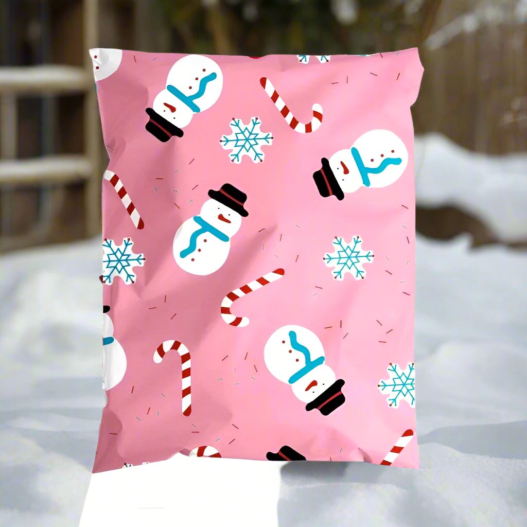 Pink Snowman Christmas Poly Mailers Size 10x13 Shipping Bags - Shipping In Style
