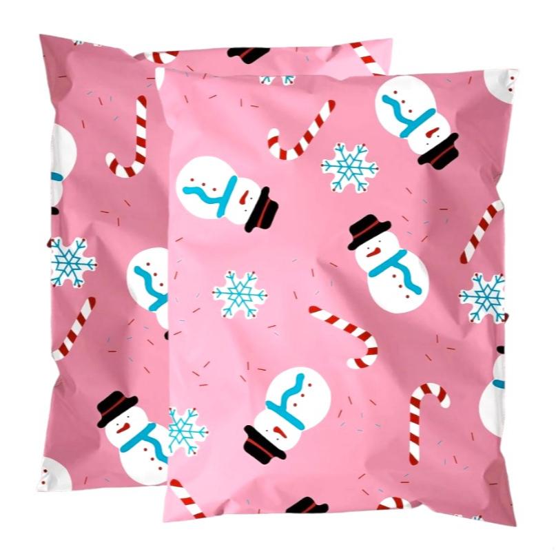 Pink Snowman Christmas Poly Mailers Size 10x13 Shipping Bags - Shipping In Style