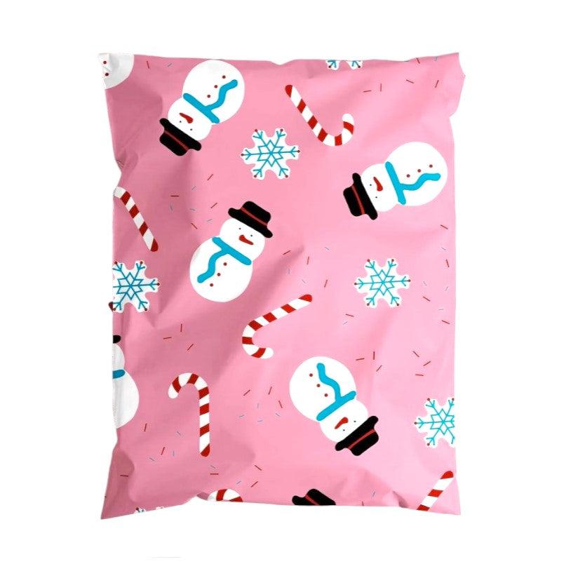 Pink Snowman Christmas Poly Mailers Size 10x13 Shipping Bags - Shipping In Style