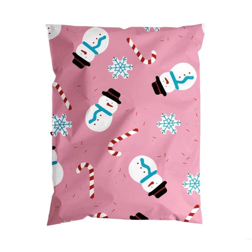 Pink Snowman Christmas Poly Mailers Size 10x13 Shipping Bags - Shipping In Style