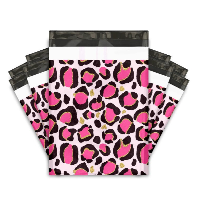 Pink Leopard Poly Mailers Size 10x13 Colorful Shipping Bags Cheetah