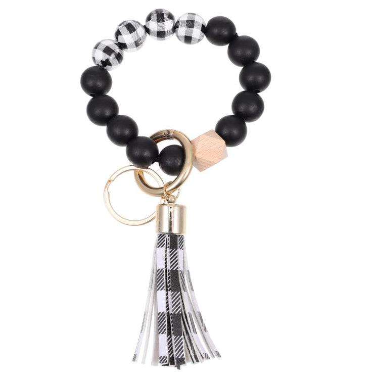 Plaid Black White Wristlet Keychain Bracelet - Shipping In Style