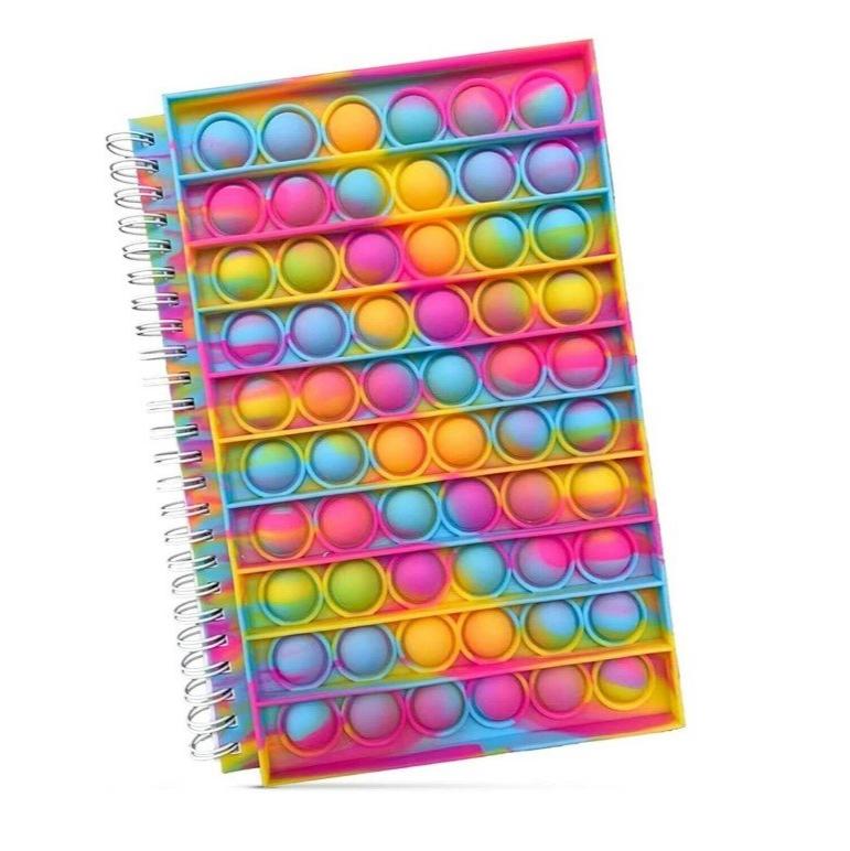 Rainbow Pink Tie Dye Notebook Fidget Toy Bubble Pop Spiral Journal - Shipping In Style