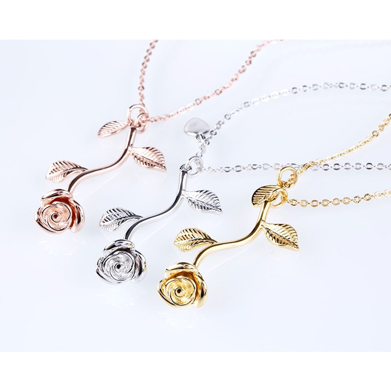 Rose Necklace Gifts For Her Silver or Rose Gold 16k Plated For Mom Flower Jewelry - Shipping In Style