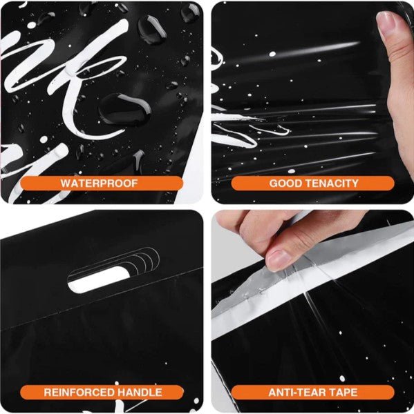 Thank You Poly Mailers with Handle Size 12x15.5 Pack of 100 Black Self Seal Bags - Shipping In Style