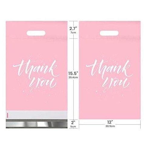 Thank You Poly Mailers with Handle Size 12x15.5 Pack of 100 Pink Self Seal Bags - Shipping In Style