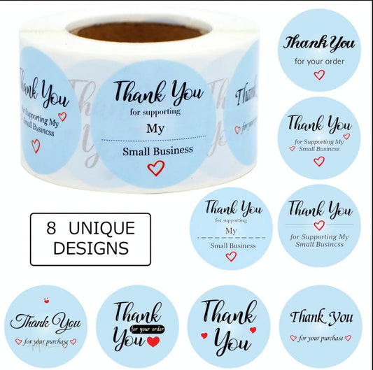 Thank You Stickers 1.5 inch 500 Count Per Roll Blue Round Shipping Supplies - Shipping In Style