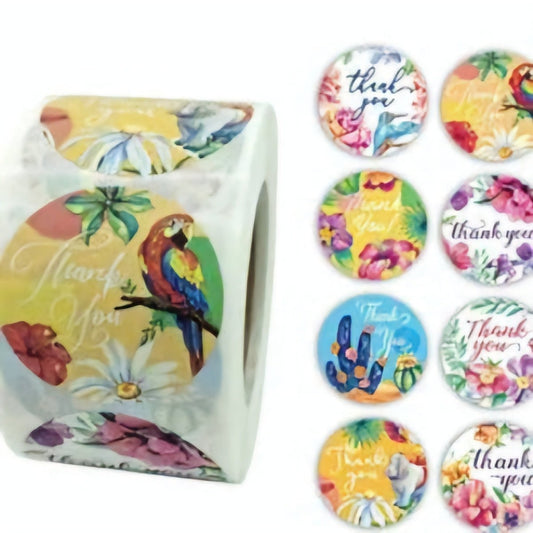 Thank You Stickers 1.5 inch 500 Count Per Roll Cactus Parrot Jungle Shipping Supplies Animal Theme - Shipping In Style