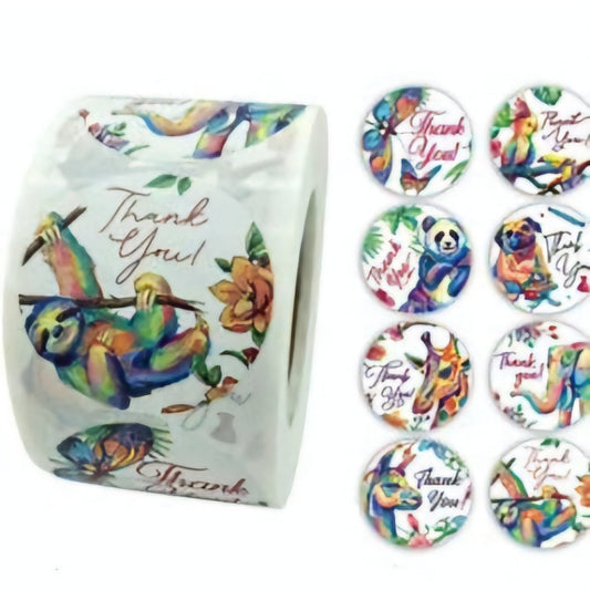 Thank You Stickers 1.5 inch 500 Count Per Roll Jungle Animals - Shipping In Style