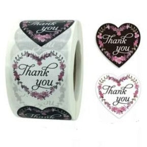 Thank You Stickers 1.5 inch 500 Count Per Roll Pink Rose Flowers Heart Shaped Shipping Supplies - Shipping In Style