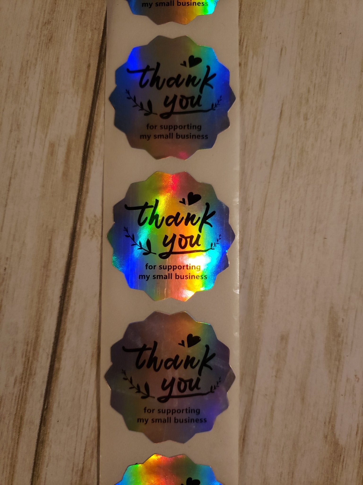 Thank You Stickers Holographic Silver 1.5 inch 500 Stickers Per Roll Wavy Shaped Shipping Supplies - Shipping In Style