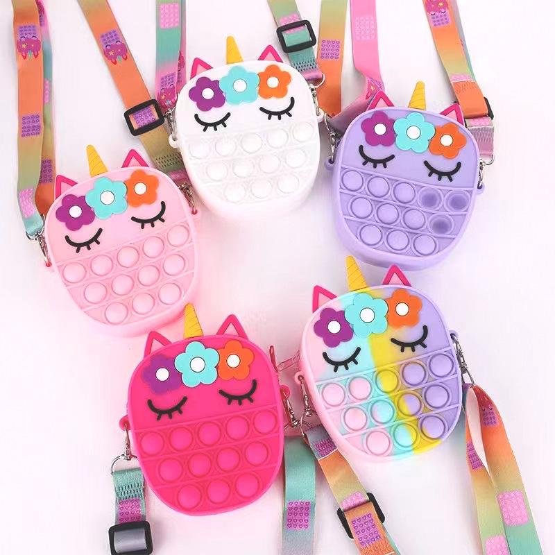 Unicorn Fidget Pop Toy Crossbody Bag Flowers and Eyelashes - Shipping In Style