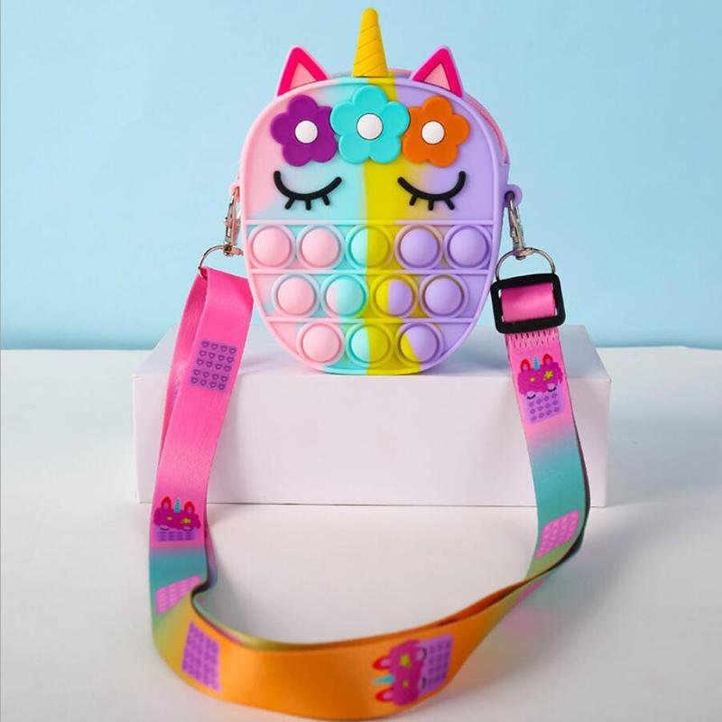 Unicorn Fidget Pop Toy Crossbody Bag Flowers and Eyelashes - Shipping In Style