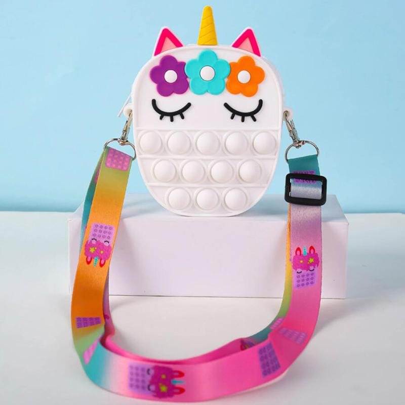 Unicorn Fidget Pop Toy Crossbody Bag Flowers and Eyelashes - Shipping In Style
