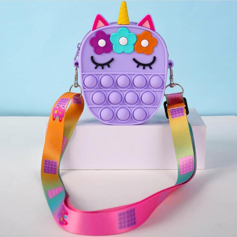 Unicorn Fidget Pop Toy Crossbody Bag Flowers and Eyelashes - Shipping In Style