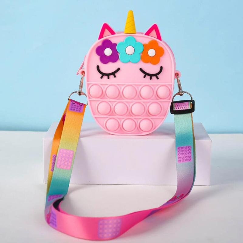 Unicorn Fidget Pop Toy Crossbody Bag Flowers and Eyelashes - Shipping In Style