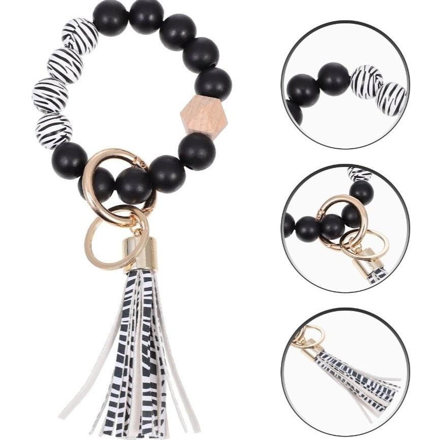 Zebra Striped Wristlet Keychain Bracelet - Shipping In Style