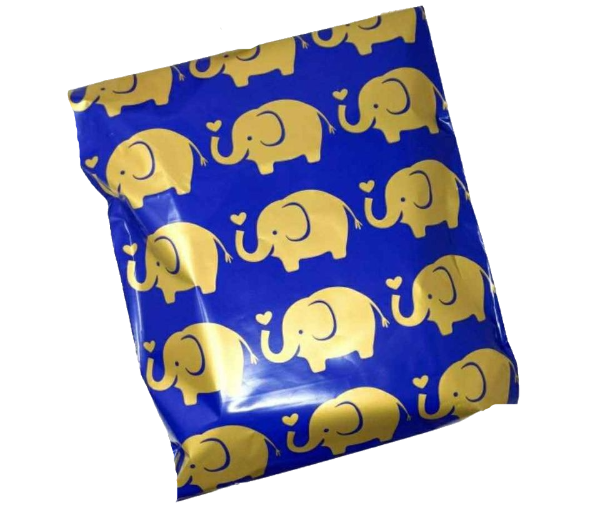 Gold Elephants Blue Poly Mailers Size 6x9 Shipping Bags