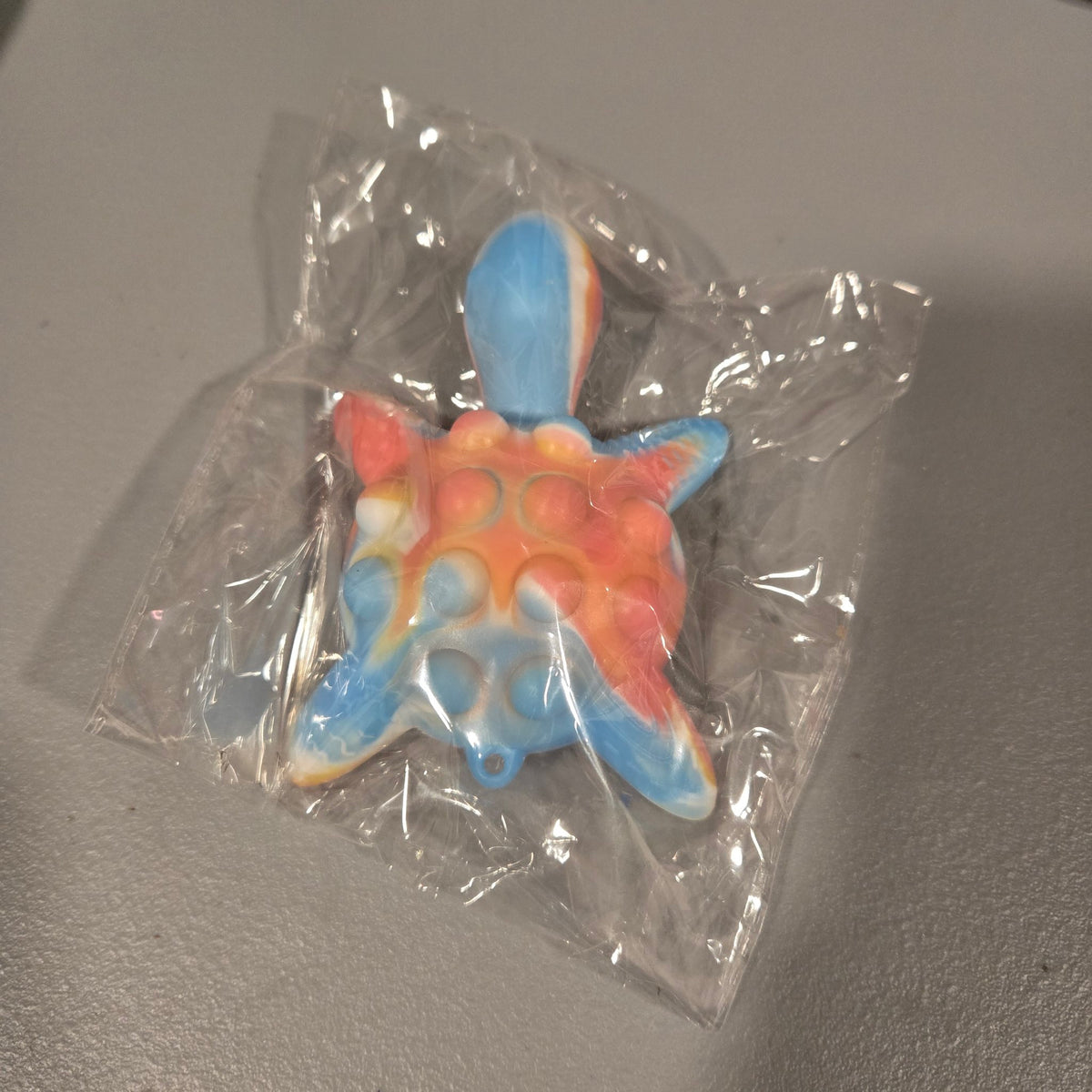 Turtle Bubble Pop Fidget Toy — Tie Dye Silicone Popper Keychain, Rainbow
