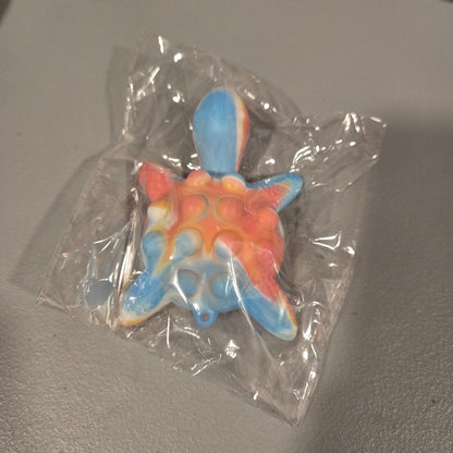 Turtle Bubble Pop Fidget Toy — Tie Dye Silicone Popper Keychain, Rainbow