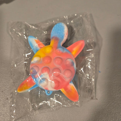 Turtle Bubble Pop Fidget Toy — Tie Dye Silicone Popper Keychain, Rainbow