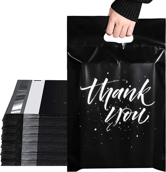 10x13 Poly - Mailer Self - Sealing Envelope Shipping Bags with Handle | Black - Shipping In Style