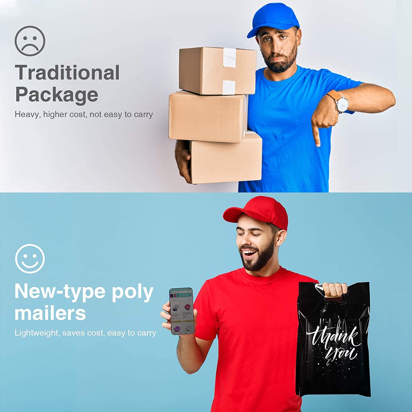10x13 Poly Mailer Shipping Bags with Handle | 1000 Pack Wholesale