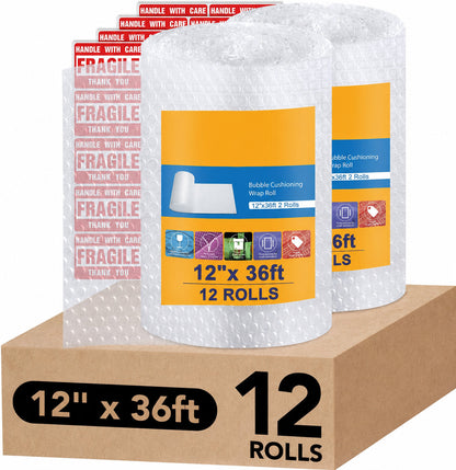 12 Inchx36ft Total Bubble Cushioning Wrap for Packing | 12 Pack Wholesale