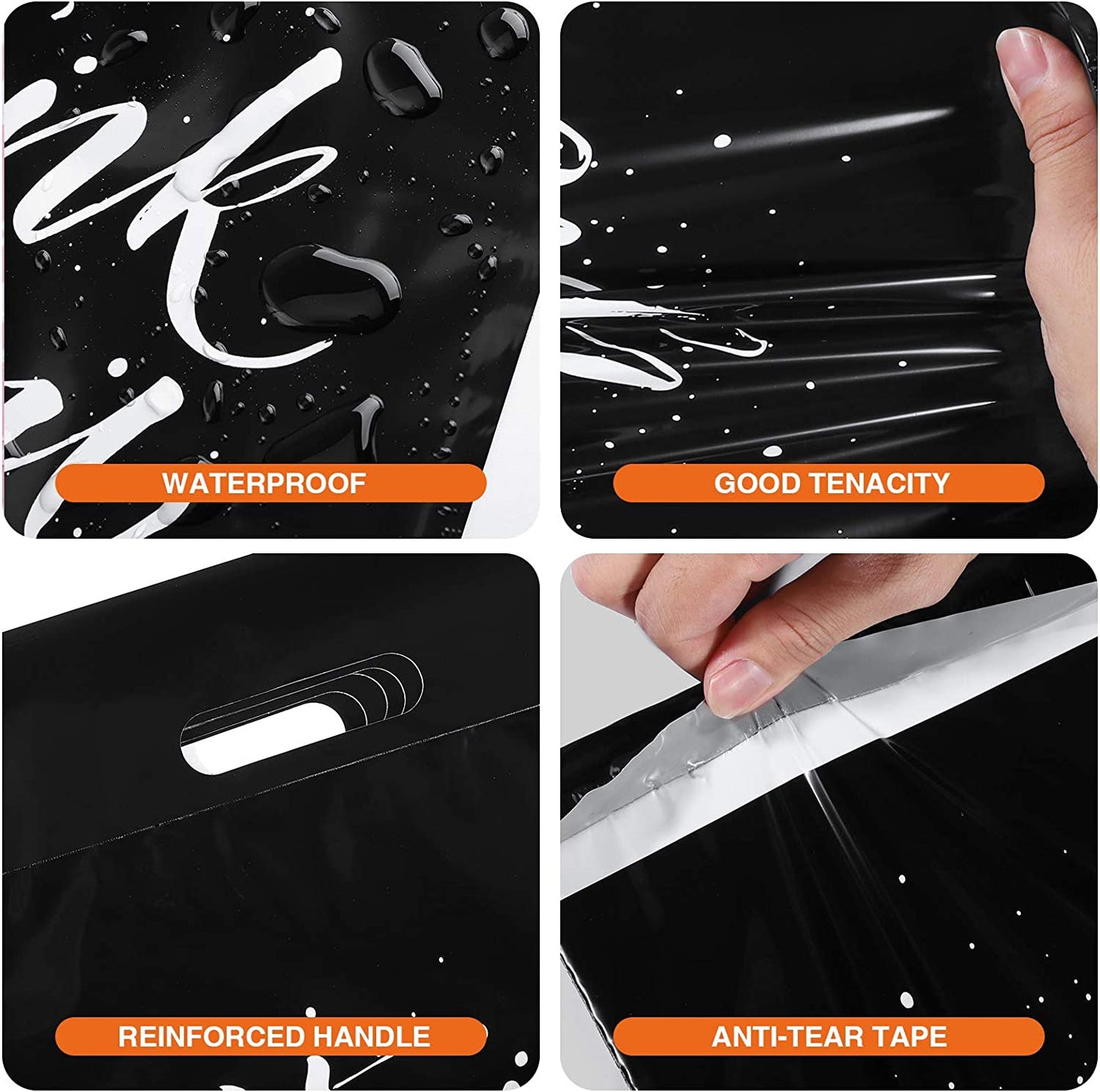 12x15.5 Poly Mailer Self-Sealing Envelope Shipping Bags with Handle Black