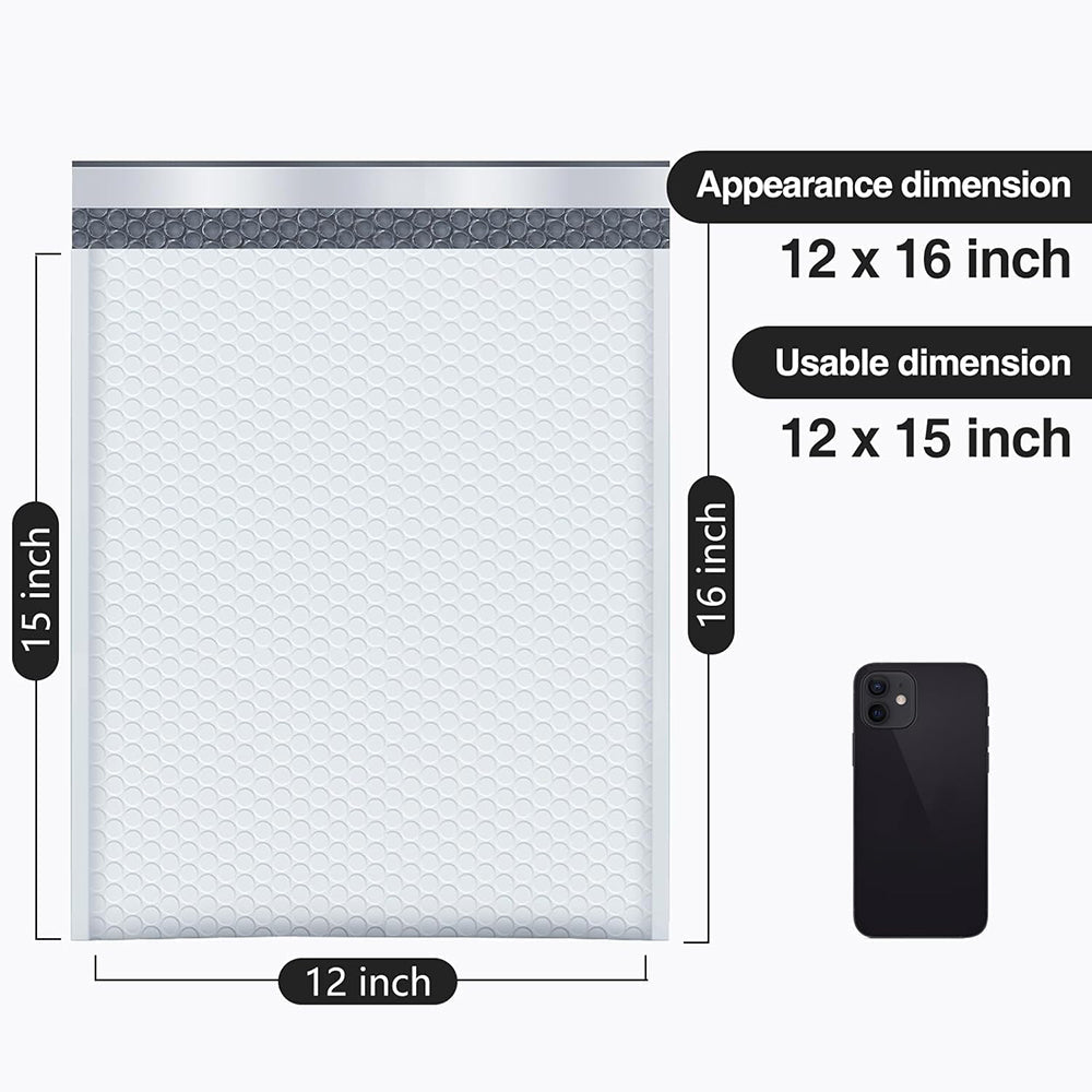 12x16 Bubble Mailer | Usable Size 12x15" | White