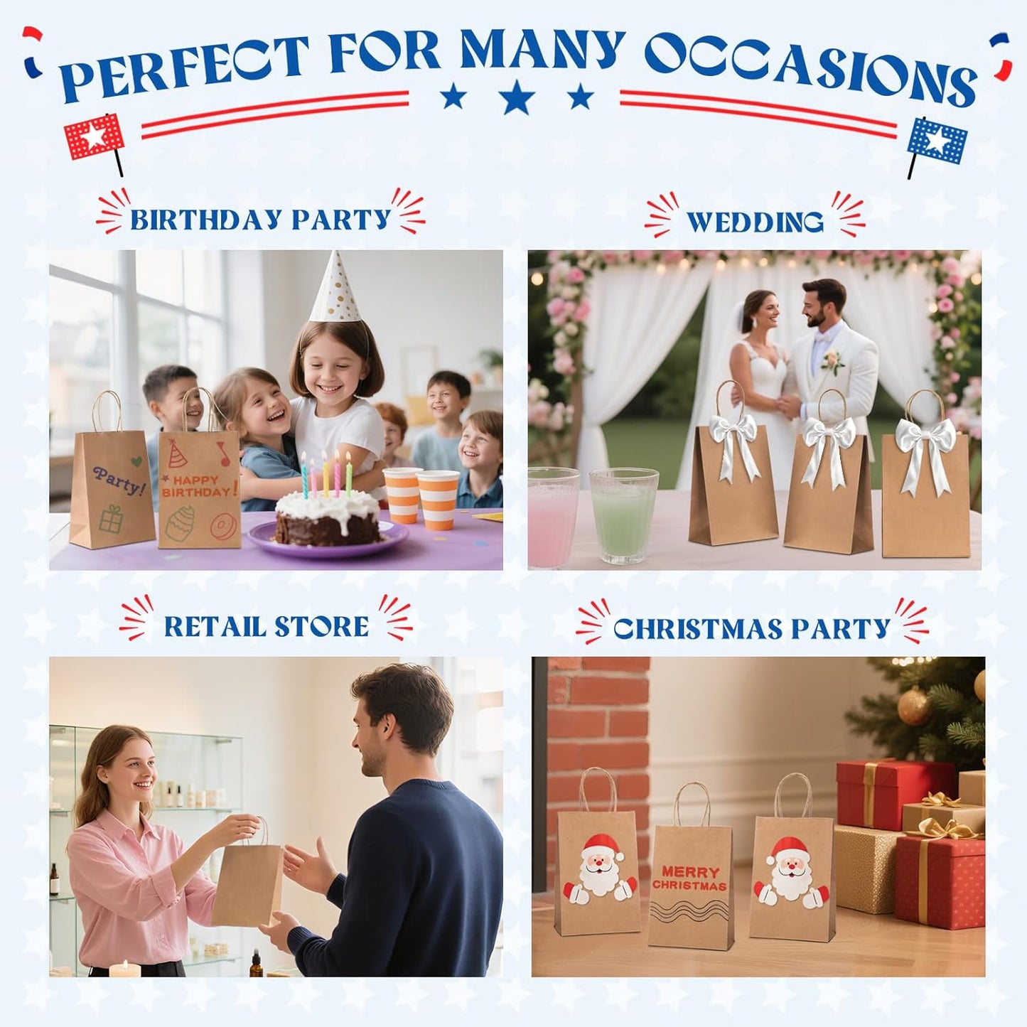 8x4.5x10 Inch Kraft Paper Gift Bags