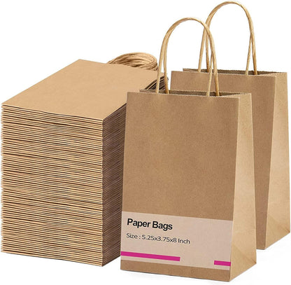 5.25x3.75x8 Inch Kraft Paper Gift Bags | 200 Pack Wholesale